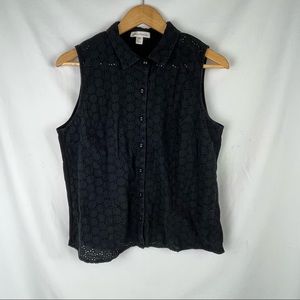 John Paul Richard Button Down Embroidered Black Tank Top Size XL